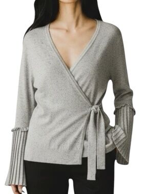 ALLISON JOY Speckled Gray Wrap Waist and Pleated Sleeve Size Small -- GORGEOUS!!